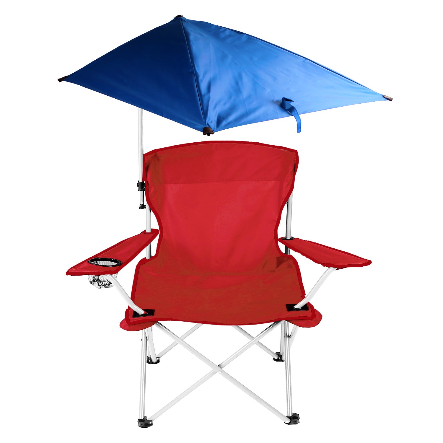 Foldable Beach Chair with Detachable Umbrella Armrest Adjustable Canopy Stool with Cup Holder Carry Bag for Camping Poolside Travel Picnic Lawn Chair Doba Red